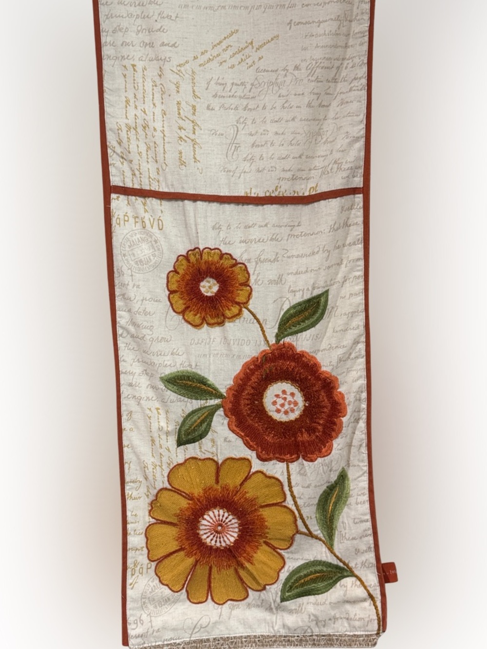 Pier 1 Quilted & Embroidered 72” Table Runner- Yellow & Burnt Orange Flowers